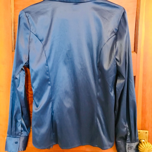 Royal Blue Satin Tie-Front Blouse - Picture 5 of 7